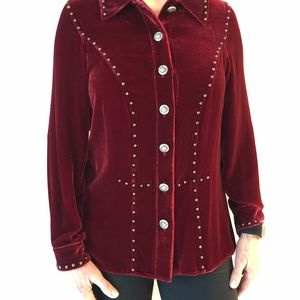 Double D Ranchwear Red Velvet Studded Blouse XS